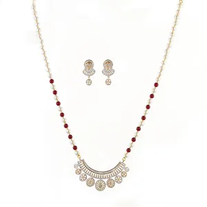 New Fashion Cubic zirconia Classic Popular Mala Pendant necklace set With 2 Tone Plating 423919