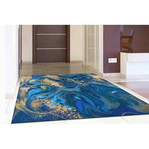Tapis en encre alcoolisée bleu et or : Décoration de bureau scintillante, tapis en chenille - Product Image 2
