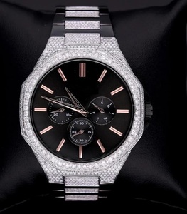 Customized Diamond <b>Watch</b>, Stainless Steel Strap <b>Watch</b> <b>For</b> <b>Men</b> Round Cut Moissanite Lab Grown Diamonds, Birthday Gift <b>For</b> Him - Product Image 1