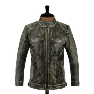 Veste en cuir pour homme FADE, veste en cuir café, veste de moto pour homme, streetwear tendance, veste de motard, coupe ajustée, veste d'automne et d'hiver - Product Image 1