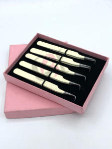 อุปกรณ์ต่อขนตาแบบปลายนาโนไฟเบอร์เคลือบผงงาช้างแบบมืออาชีพอุปกรณ์เสริมความงามติดโลโก้แบบกำหนดเองทำจากสเตนเลสสตีล - Product Image 4