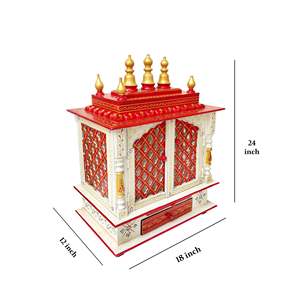 Ngôi Đền bằng gỗ màu trắng với màu đỏ rajasthani sơn thủ công bằng gỗ mandir cho nhà pooja trang trí ngôi đền với mái vòm ngăn kéo thiết kế - Product Image 5
