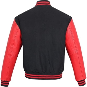Men’s Classic Black Varsity Jacket Premium Athletic Letterman with Contrast Red Leather Look Sleeves - Product Image 2