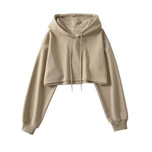 Sexy Short Hooded <b>Sweatshirts</b> <b>Women</b> Fashion Solid Color <b>Long</b> Sleeve Crop Tops Streetwear Pullover Hoodies Female - Product Image 1