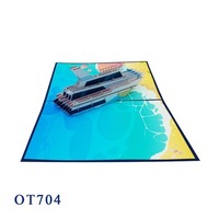 Carte de vœux en papier Kirigami 3D découpée au laser, bateau, yacht, artisanat vietnamien, logo personnalisé, best-seller, vente en gros, souvenir, cadeau