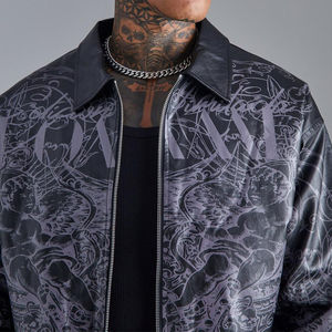 Veste en cuir pour hommes de haute qualité du fabricant OEM col de bombardier décontracté logo polyester coton remplissage disponible L XL - Product Image 3