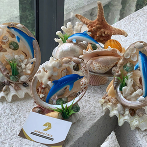 Decoración Artesanal de Conchas Marinas, Escultura de Delfín, Pez y Abulón, Arte para Decoración de Mesa del Hogar, Regalo - Product Image 1
