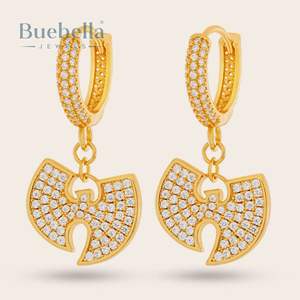 Pendientes de aro huecos con logotipo colgante, estilo Hip Hop Vintage, Plata de ley, oro de 18 quilates, diamantes cultivados en laboratorio para mujer - Product Image 1