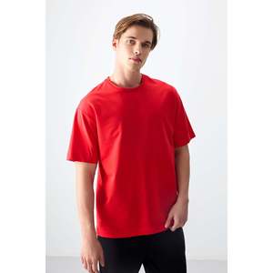 T-shirt en coton basique pour homme Air Jones, coupe ample, texture épaisse et douce, vêtement décontracté confortable, couleur Fiesta 88377 - Product Image 6