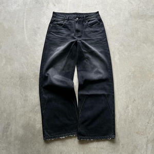 Custom High Quality Man Distress Straight Leg Vintage Wash Blue Black Denim Pants Jeans for <b>Men</b> - Product Image 3