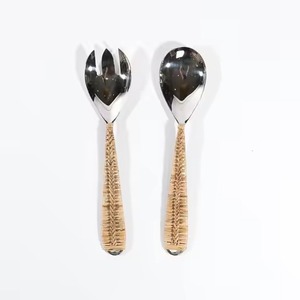 Ensemble de couverts en métal rustique avec poignée en rotin vaisselle moderne en acier inoxydable couverts pour un repas élégant - Product Image 2