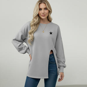 Sudadera de algodón con logotipo personalizado impreso con puño acanalado para mujer - Product Image 4