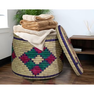 MULTI-COLOURS <b>storage</b> <b>basket</b> with lid handwoven <b>storage</b> <b>basket</b> boho home decor eco friendly blanket and <b>toy</b> <b>storage</b> - Product Image 2