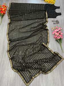 Blusa de mujer de Georgette Premium, hermoso trabajo de lentejuelas bordadas para fiesta, ropa elegante adornada - Product Image 2