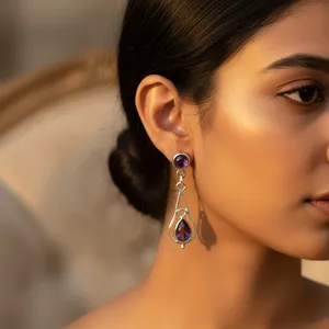 Pendientes de Plata 925 con Amatista, Joyería Elegante para Mujer, Accesorio de Moda - Product Image 1