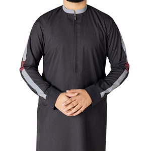 Thobe gris anthracite pour homme, Jubba saoudienne moderne, robe islamique à manches longues, Dishdasha arabe pour homme, robe Kandura minimaliste - Product Image 3