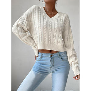 Suéter de Punto Trenzado con Cuello en V para Mujer, 100% Acrílico, Talla Grande, Invierno, con Adornos de Letras y Botones - Product Image 5
