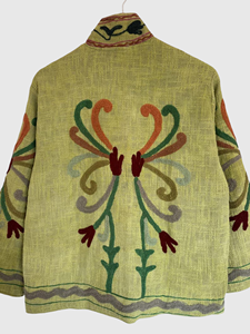Veste en velours vert brodée de fleurs, col mandarin, manches longues, taille plus, vêtements d'hiver pour femmes, style élégant - Product Image 5