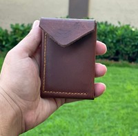 150perusahaan buatan tangan gaya Vintage kulit sapi asli dompet ramping Bifold tempat kartu lilin tarik panjang pendek untuk pria