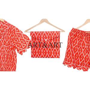 Ensemble de pyjama court élégant pour femmes, printemps-été, imprimé floral, 100% coton, doux, respirant, vêtements de nuit pour se détendre, confortable pour les vacances - Product Image 2