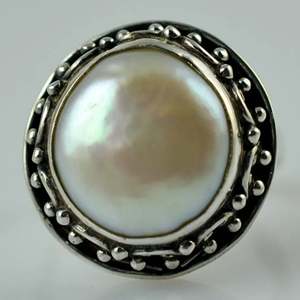925 Sterling <b>Silver</b> Coin Pearl <b>Ring</b> Handmade Boho <b>Statement</b> Promise for Women Freshwater June Birthstone Jewelry - Product Image 3