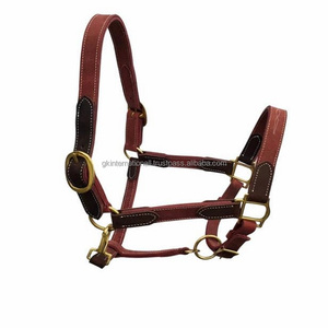 Cabestro de caballo clásico de cuero marrón, dos tonos, hecho a mano, en todos los tamaños personalizados, con hardware de latón sólido, precio al por mayor - Product Image 1