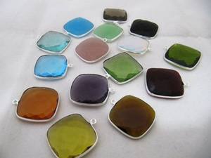 Connecteurs Briolette en Quartz Hydro avec Serties de Pierres Précieuses, Formes Coussin et Carrée, 22-24mm, Breloques à Boucle Unique, Haute Qualité pour la Fabrication de Bijoux - Product Image 4