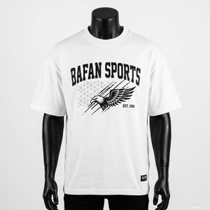 T-shirt en coton coupe ample pour homme, blanc, imprimé graphique surdimensionné, logo personnalisé, 100% coton, coupe ample, imprimé. - Product Image 1