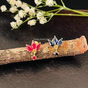 Piercing d'oreille en or massif 14 carats rubis naturel et saphir Lotus Bijoux fins. - Product Image 3