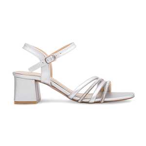 Silver Fancy Open-Toe <b>Heeled</b> <b>Sandals</b> for Women Fashionable Lace-Up FN5791 for Weddings and Parties - Product Image 3