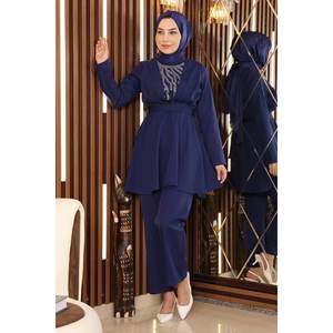 Conjunto Indigo con Cinturón MSW19122-1, Estilo Casual, Blusa Midi con Detalle de Piedras - Product Image 4