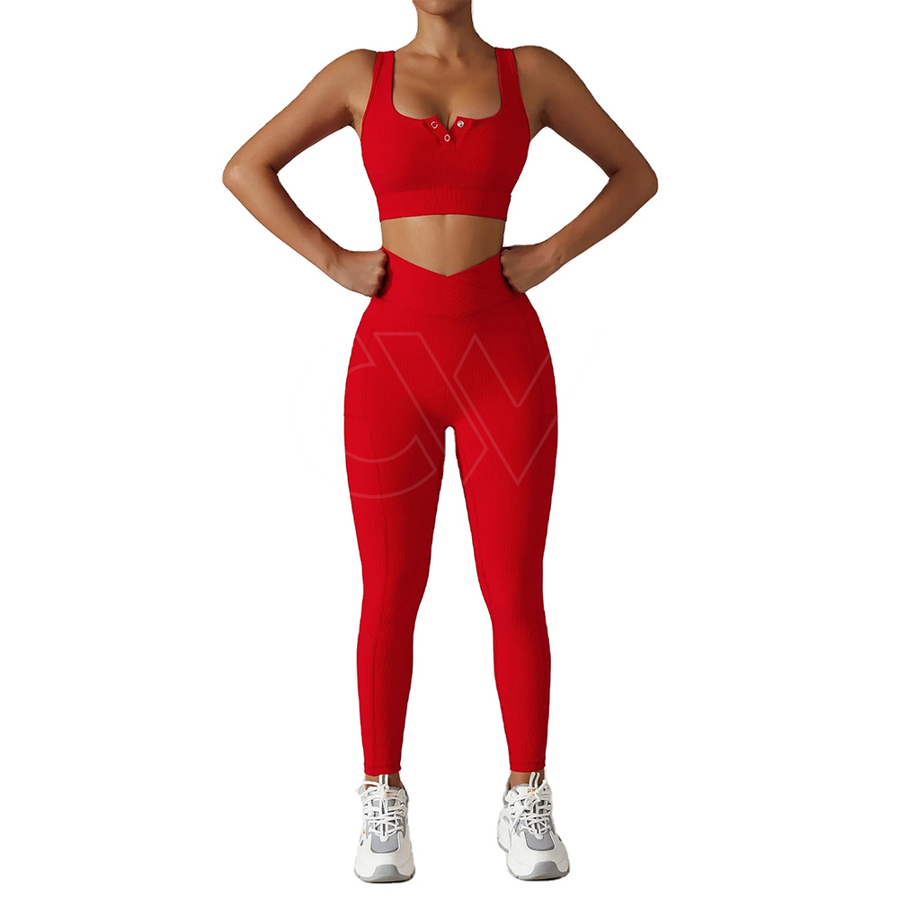 Wholesale Eco-Friendly Lightweight Solid Breathable Yoga Set Women Gym Sports Crop Top Bra Leggings Elastic Waist Mid Waist
