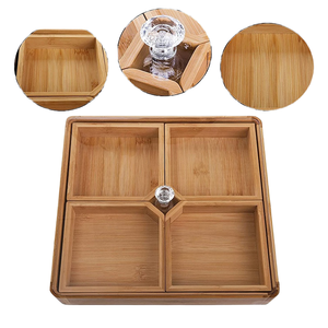 Premium 4-Compartment Beech Wood <b>Snack</b> <b>Box</b> with Lid & Handles - Decorative Wooden Nuts & Sweets Serving Tray - Product Image 4