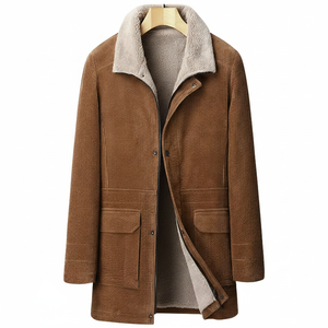 เสื้อพาร์กาผู้ชายสำหรับฤดูใบไม้ร่วงและฤดูหนาว ทรงปกติ ระบายอากาศได้ดี ผ้าฟลีซกันยับ ซับในหนา ปกพับ กระดุมแถวเดียว - Product Image 1