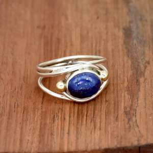 Hermoso anillo de doble banda de lapislázuli de plata hecho a mano, joyería de piedras preciosas naturales de 10mm disponible en tamaños 5-12 para fiestas de bodas - Product Image 3