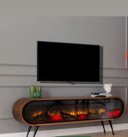 Table basse avec foyer électronique en panneau de bois, meubles de salon, style moderne et luxueux, couleur or, avec connexion Bluetooth