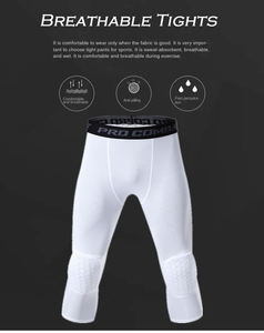กีฬาแฟชั่น Anti-ความปลอดภัยกางเกงขาสั้นบาสเกตบอลผู้ชายฟิตเนสการฝึกอบรม 3/4 เลกกิ้งเข่า Pad กีฬา S-3XL การบีบอัด - Product Image 4