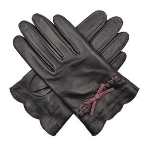 Emilia <b>Womens</b> Short Silk Lined <b>Leather</b> <b>Gloves</b> Scalloped Cuff - Product Image 1