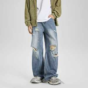 กางเกงยีนส์ผ้ายีนส์ขาดแฟชั่นสำหรับผู้ชายสไตล์ที่เสียหายกางเกงทรงหลวมลำลองสวมใส่สบายใส่ได้ทุกวันฤดูร้อน - Product Image 5