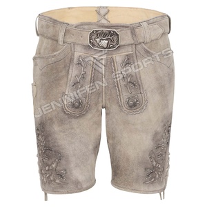 Oktoberfest para hombres adultos Lederhosen corto bordado de cuero de vaca genuino en botones frontales cierre lados y bolsillos traseros - Product Image 1