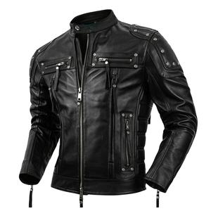 Chaqueta de Motociclista para Hombre, Clásica, Vintage, de Piel de Oveja Genuina, Larga, Delgada, Impermeable, Anti-UV, Transpirable, con Cierre y Cuello Camisero - Product Image 2