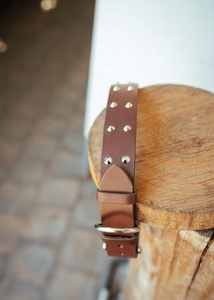 Collar de perro con doble tachonado inteligente de coñac, Collar de entrenamiento de cuero de 38mm, característica duradera - Product Image 3