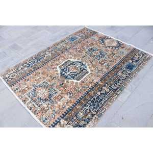 พรมวินเทจสไตล์ตุรกี ขนาด 4.7x6 ฟุต พรมขนสัตว์สีน้ำเงิน - Product Image 3