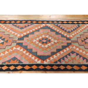 Alfombra Turca Kilim de 3.3x10.2 pies (100x310 cm), Alfombra Vintage con Diseño de Plantas y Árboles Azules - Product Image 3