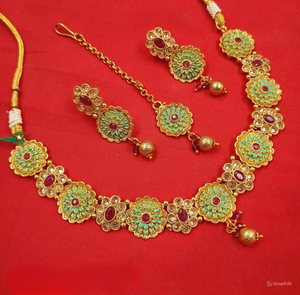 <b>INDIAN</b> TRADITIONAL and FASHIONABLE COPPER <b>JEWELLERY</b> BRIDAL WEDDING <b>JEWELLERY</b> <b>SET</b> for WOMEN EARRINGS and NECKLACE <b>SET</b> - Product Image 1