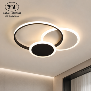 Plafonnier LED moderne géométrique encastré en acrylique et fer, rond, télécommandé, à intensité variable, tricolore, pour salon et chambre - Product Image 1