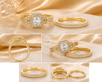Ensemble de bagues de mariage pour femme, zircone cubique AAA+, coupe coussin, halo, bagues de fiançailles, plaqué or blanc sur cuivre, ensemble de bijoux de mariée