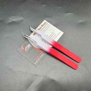 Pince à cils ombre rouge et blanc à deux tons à forte adhérence en acier durable Logo personnalisé pince à épiler à extension de cils à poignée en diamant - Product Image 6