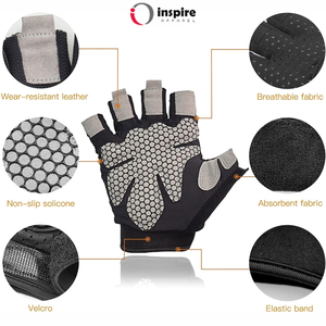 <b>Half</b> Finger Powerlifting Weight Lifting Hand Protection Anti <b>Slip</b> Gym Fitness Gloves by Inspire Apparel - Product Image 4