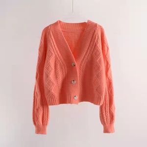 Suéter cárdigan abotonado de lana de alta calidad para mujer con decoración de bolsillo transpirable con logotipo personalizado patrón sólido - Product Image 4